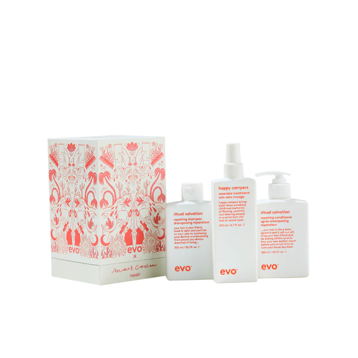 evo good givin' repair: ritual salvation šampūnas + kondicionierius + happy campers fluidas + tote bag