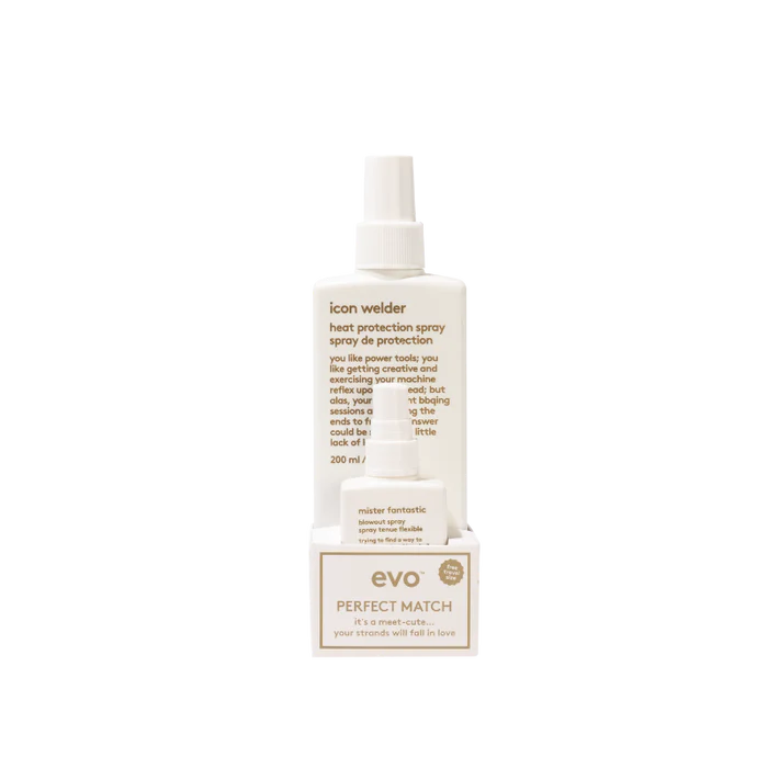 evo perfect match: icon welder karščio apsauga + mini mister fantastic tekstūros purškalas